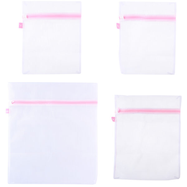 Waszakjes - 4 stuks - wit/roze - 3 formaten - waszakken -